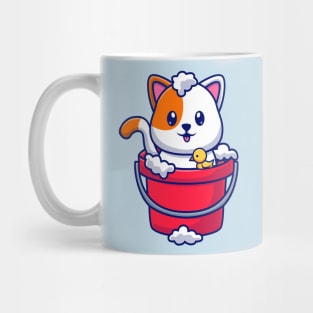 Cute Cat Bathing In Bucket With Bubble Cartoon Mug